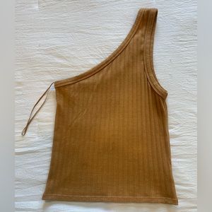 AMERICAN EAGLE. One shoulder, camel, ribbed top. Size XS.